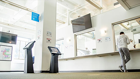 Interior office with digital kiosks