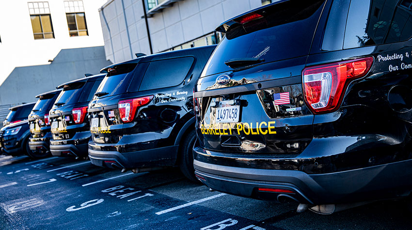 Parked police vehicles