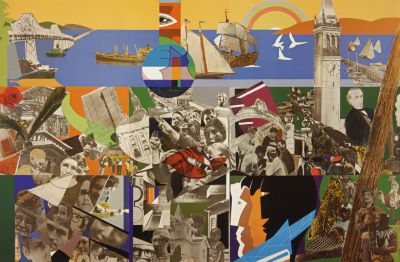 Colorful collage of people and places in Berkeley