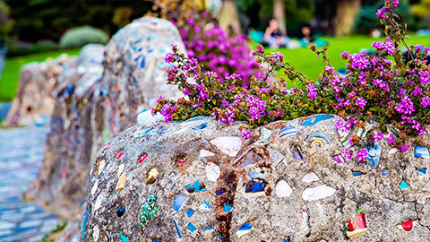 Mosaic bench in a park