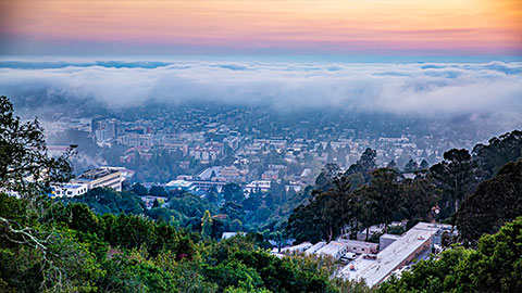 Fog rolling in over Berkeley at sunset