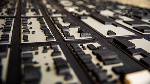 Model of city streets and buildings