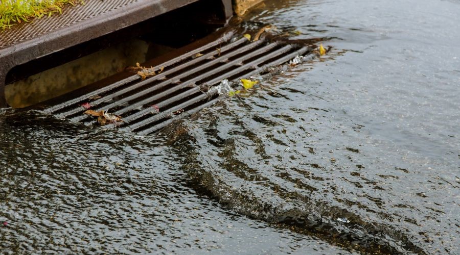 Water flowing into storm drain