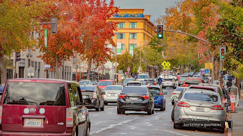 Car traffic on Martin Luther King Jr. Way heading northbound