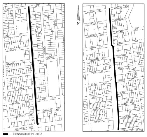 Map showing construction areas on Shattuck Avenue