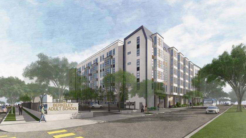 Rendering of BUSD Workforce Housing multi-story apartment building